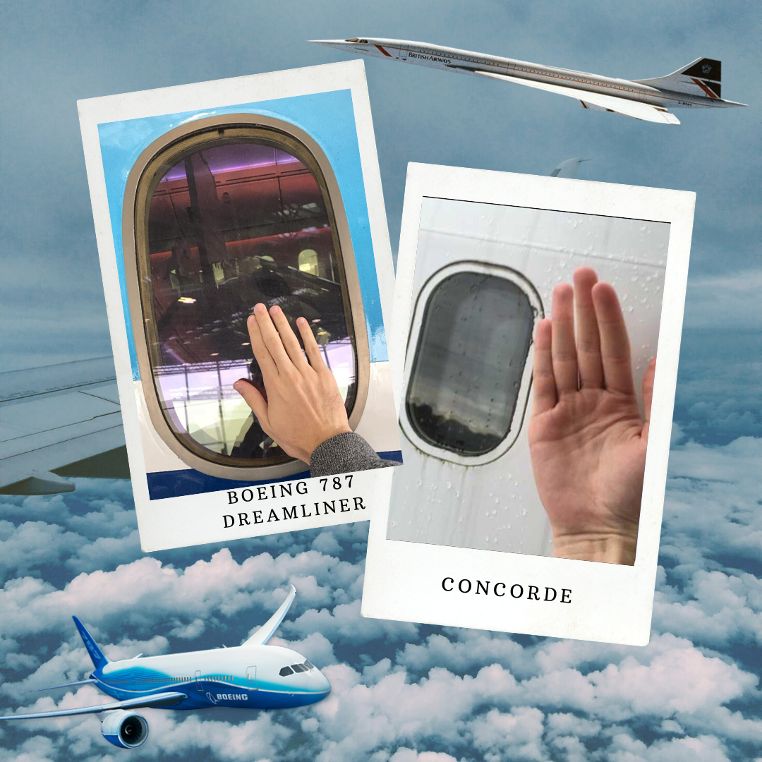 Boeing 787 Dreamliner ve Concorde uçaklarının pencereleri arasındaki fark